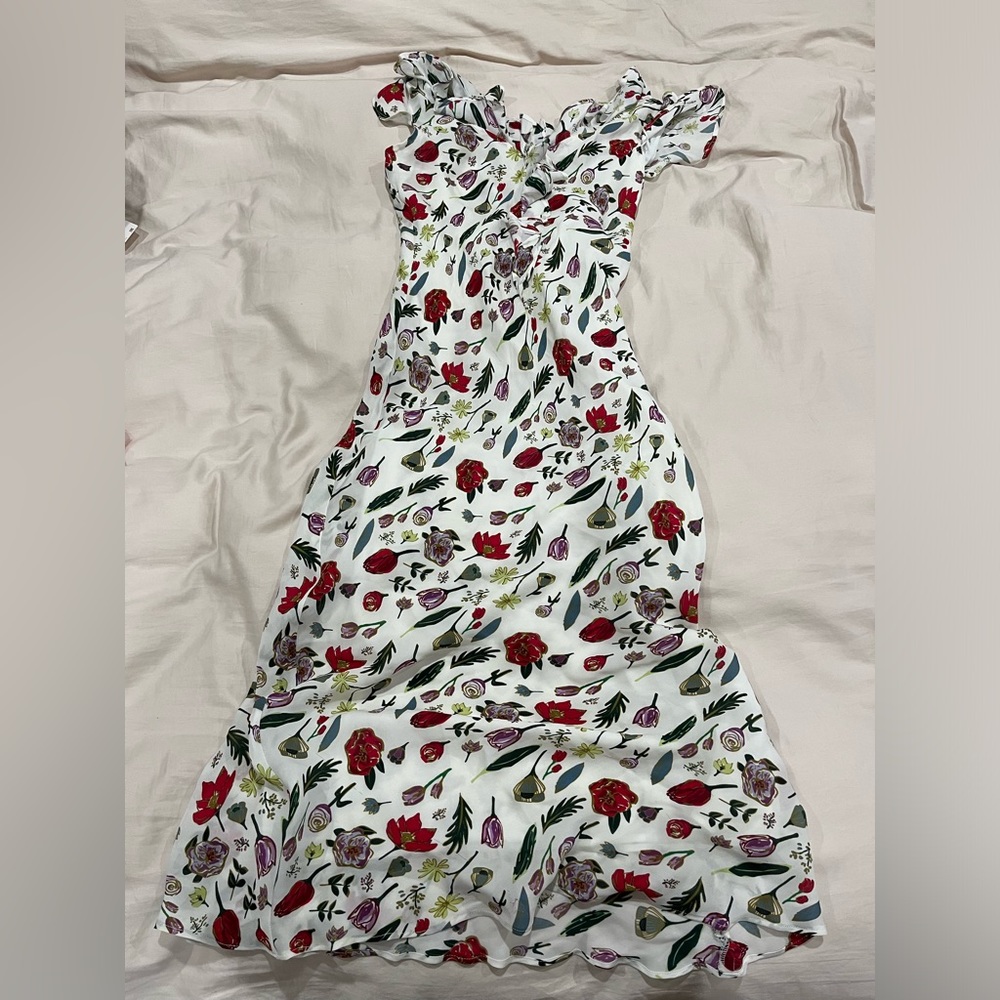 Stone Cold Fox White Floral Midi Dress with Red & Purple Print